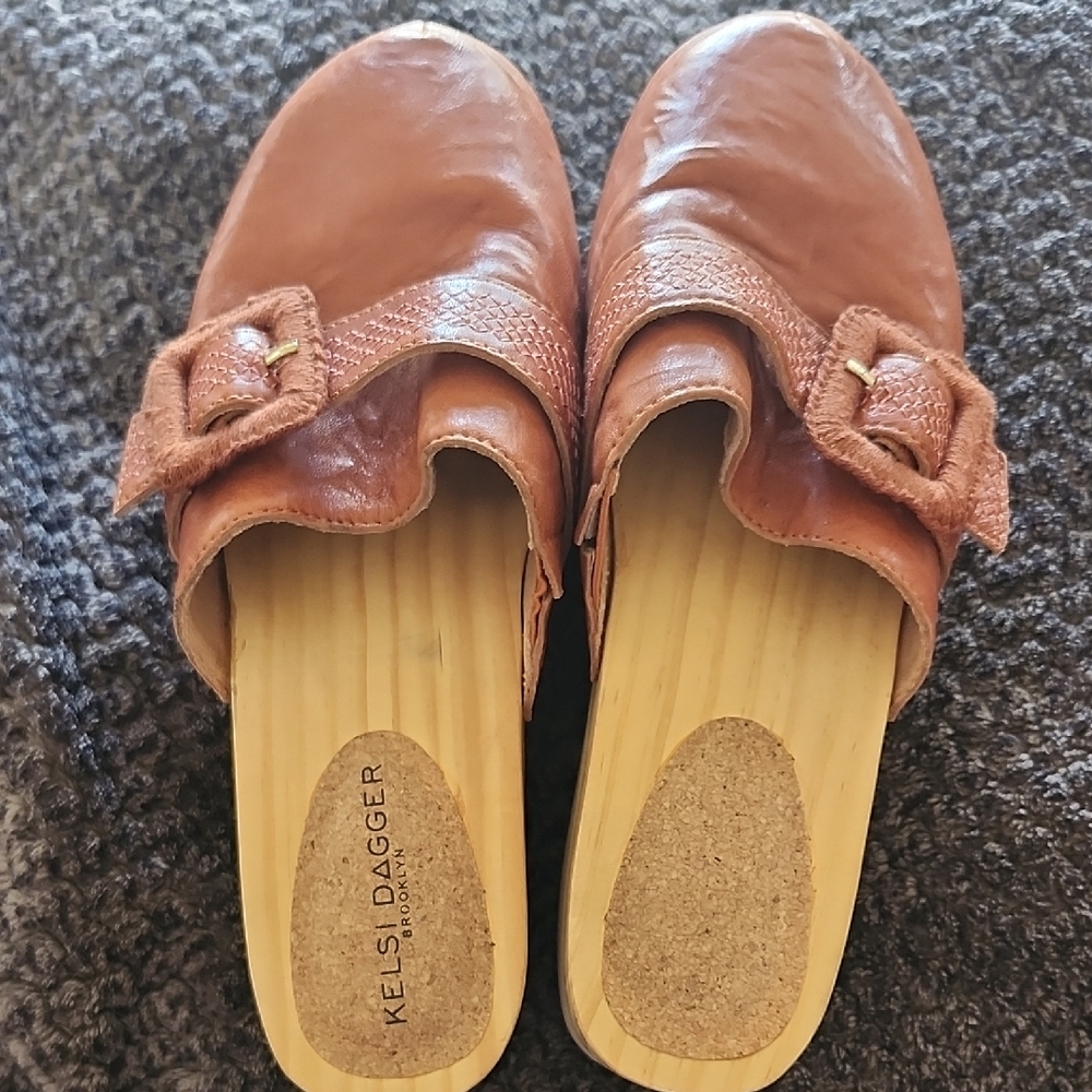 Kelsi Dagger Tan Leather Mules with Buckle